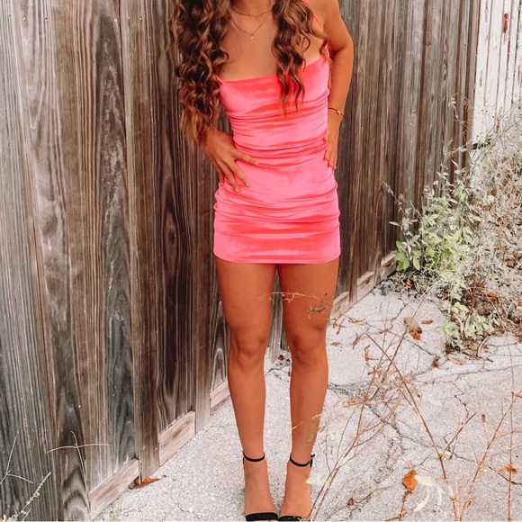 Lucy in the Sky Cowl Neck Velvet Dress in Hot Pink - Picture 3 of 4